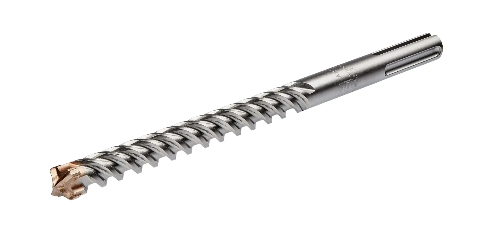 En DEWALT DT60818 metallbor med spiralflutedesign og forsterket spiss, vist mot hvit bakgrunn.